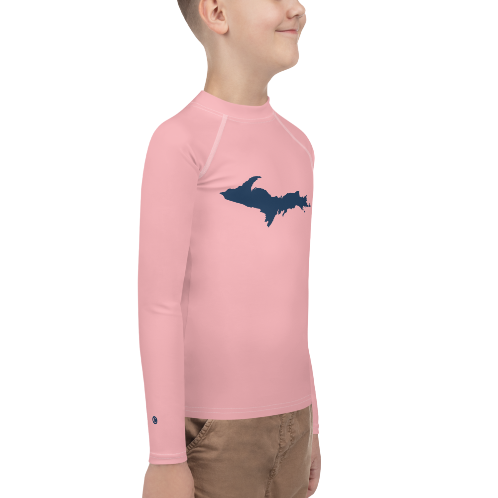 Michigan Upper Peninsula Rash Guard (w/ UP Outline) | Youth - Strawberry Pink