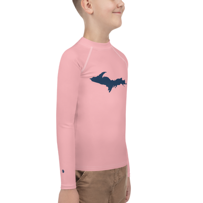 Michigan Upper Peninsula Rash Guard (w/ UP Outline) | Youth - Strawberry Pink