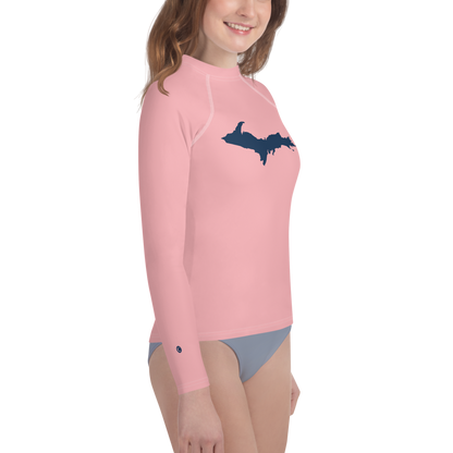 Michigan Upper Peninsula Rash Guard (w/ UP Outline) | Youth - Strawberry Pink