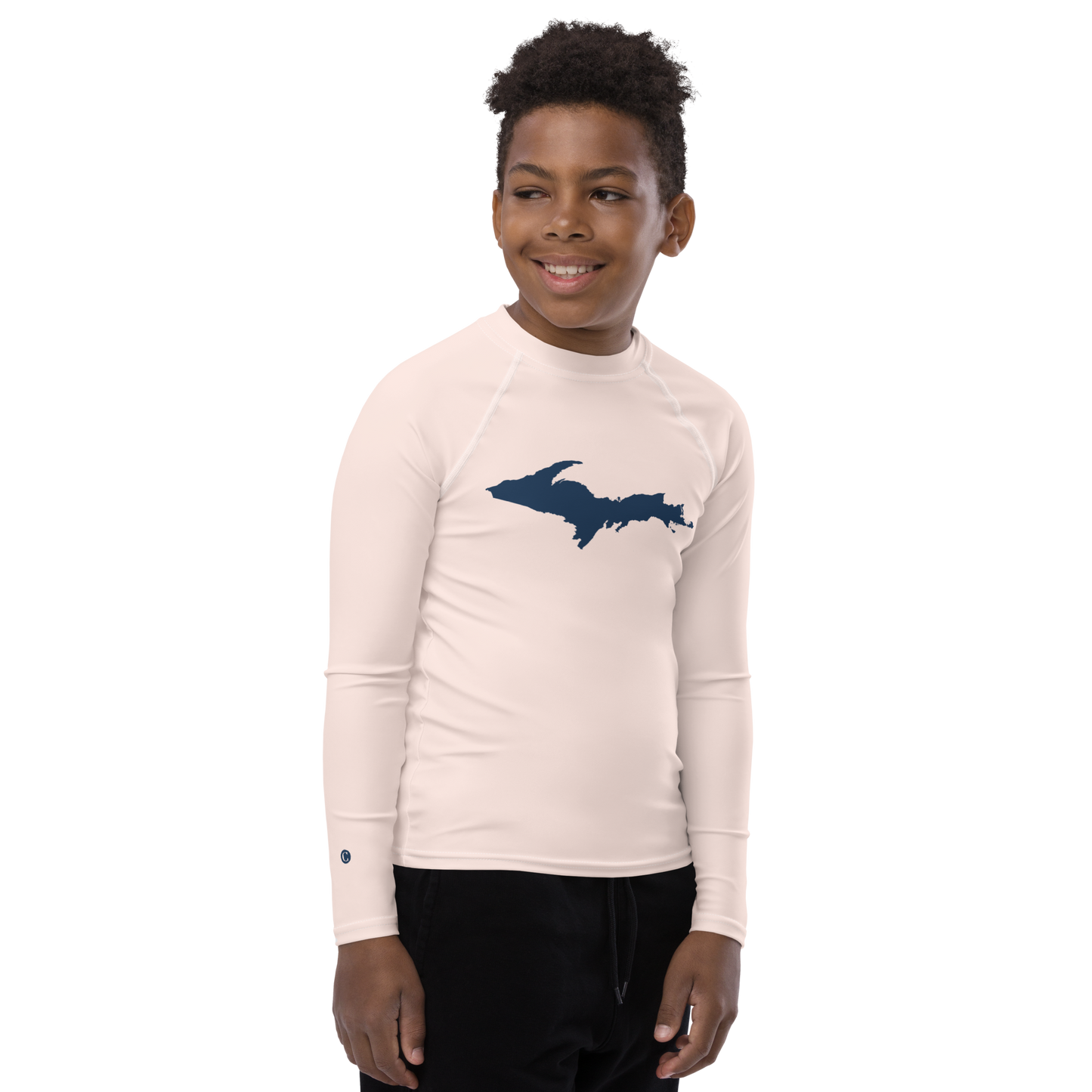 Michigan Upper Peninsula Rash Guard (w/ UP Outline) | Youth - Champagne Pink