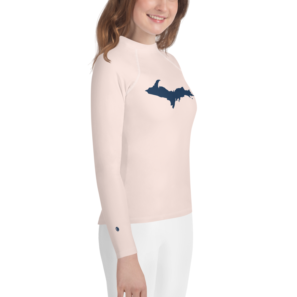 Michigan Upper Peninsula Rash Guard (w/ UP Outline) | Youth - Champagne Pink