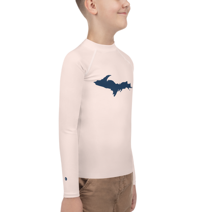 Michigan Upper Peninsula Rash Guard (w/ UP Outline) | Youth - Champagne Pink