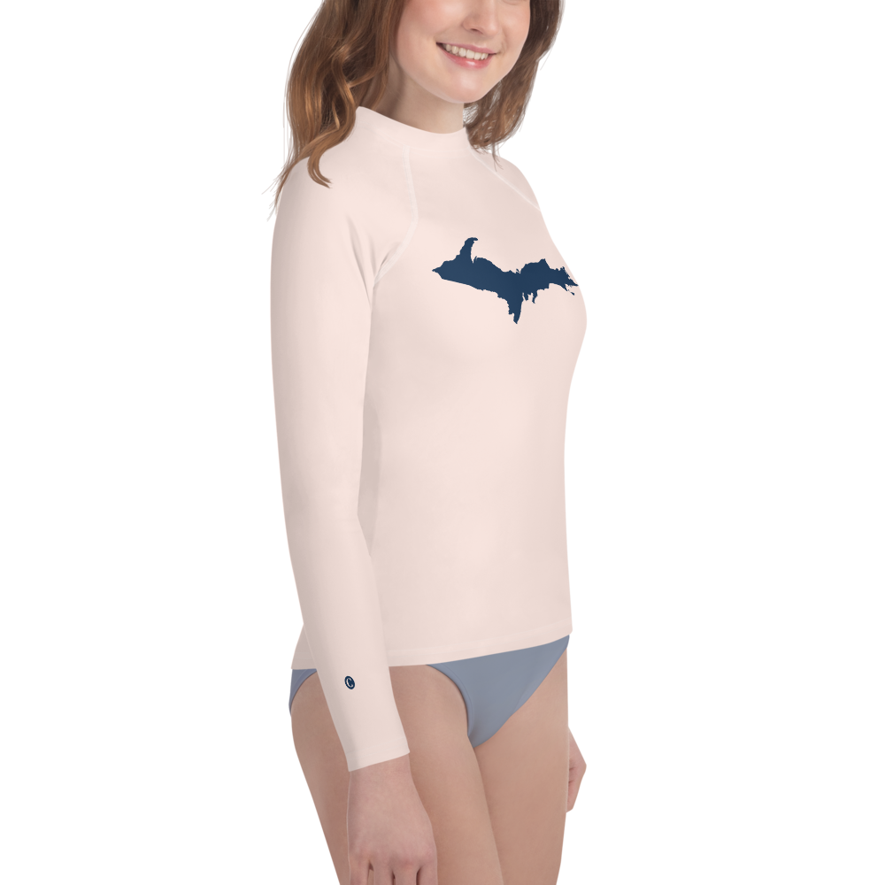 Michigan Upper Peninsula Rash Guard (w/ UP Outline) | Youth - Champagne Pink