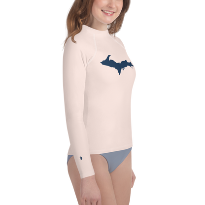 Michigan Upper Peninsula Rash Guard (w/ UP Outline) | Youth - Champagne Pink