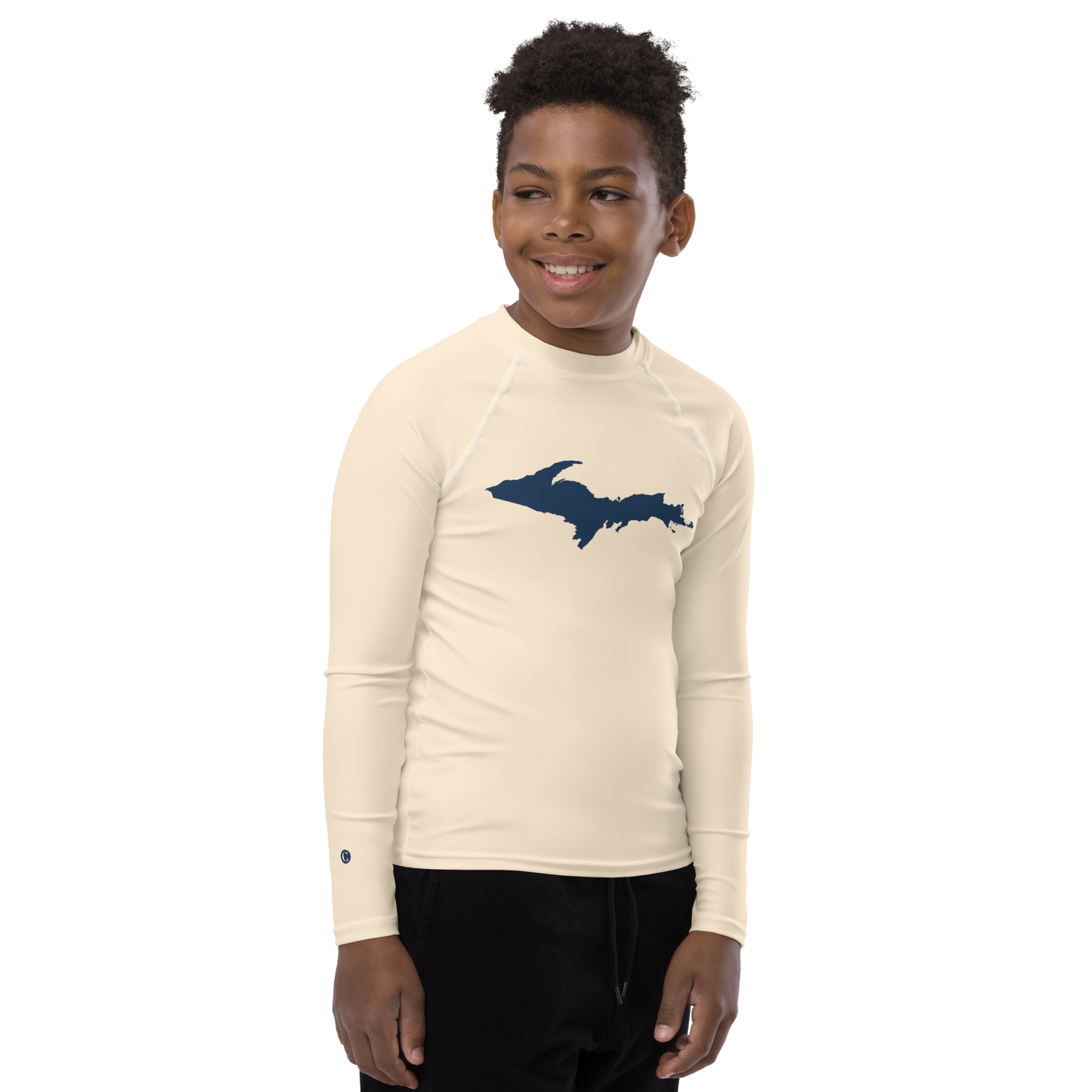 Michigan Upper Peninsula Rash Guard (w/ UP Outline) | Youth - Champagne White