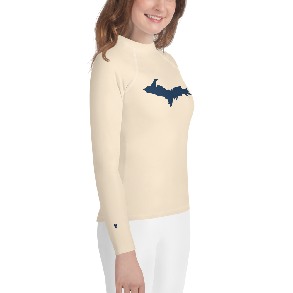 Michigan Upper Peninsula Rash Guard (w/ UP Outline) | Youth - Champagne White