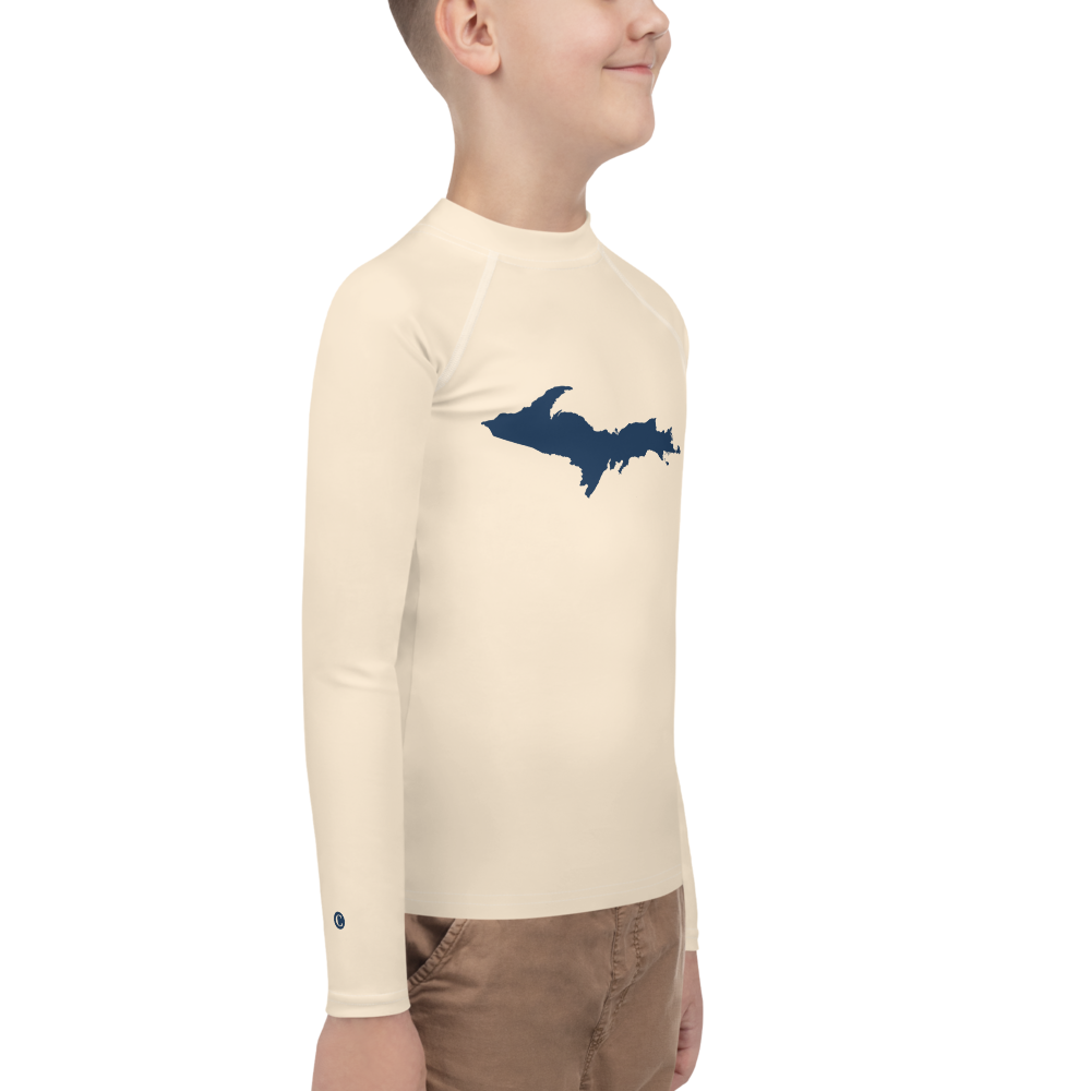 Michigan Upper Peninsula Rash Guard (w/ UP Outline) | Youth - Champagne White