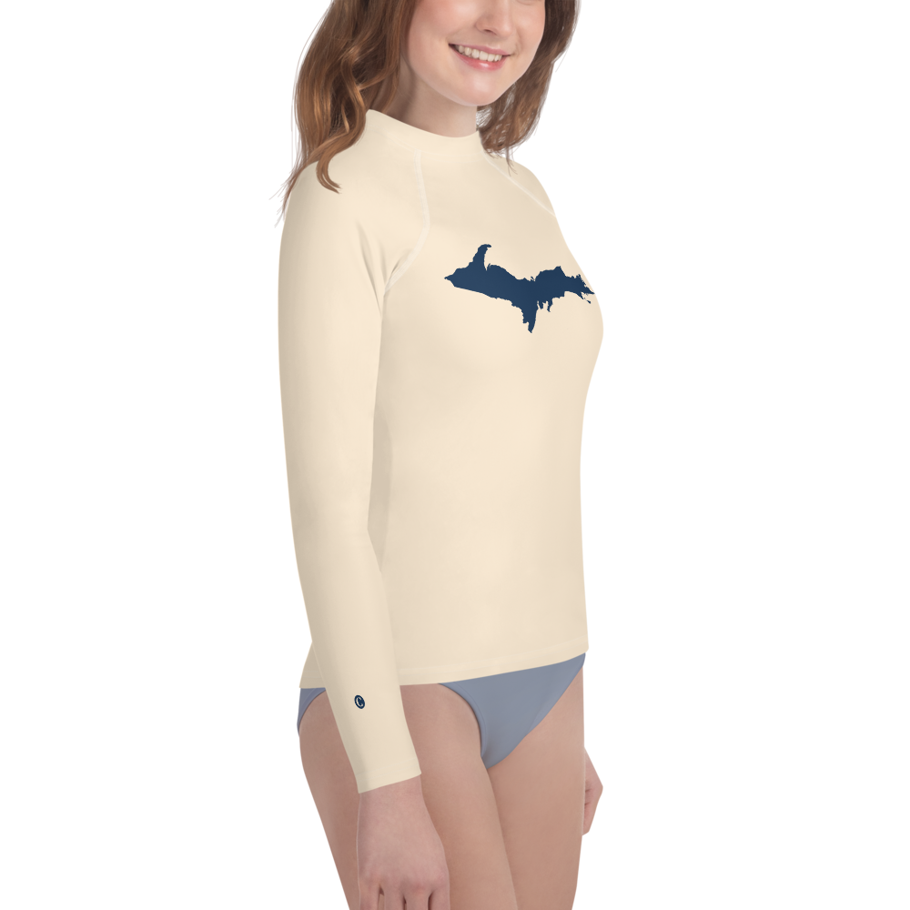 Michigan Upper Peninsula Rash Guard (w/ UP Outline) | Youth - Champagne White