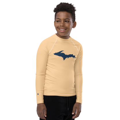 Michigan Upper Peninsula Rash Guard (w/ UP Outline) | Youth - Pale Apricot