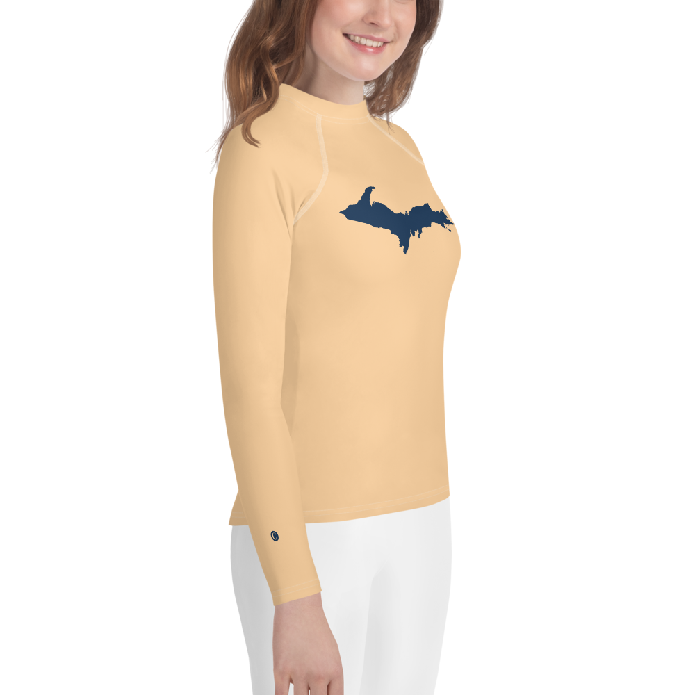 Michigan Upper Peninsula Rash Guard (w/ UP Outline) | Youth - Pale Apricot