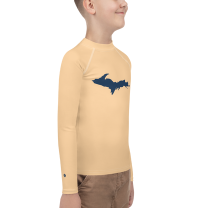 Michigan Upper Peninsula Rash Guard (w/ UP Outline) | Youth - Pale Apricot