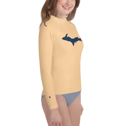 Michigan Upper Peninsula Rash Guard (w/ UP Outline) | Youth - Pale Apricot