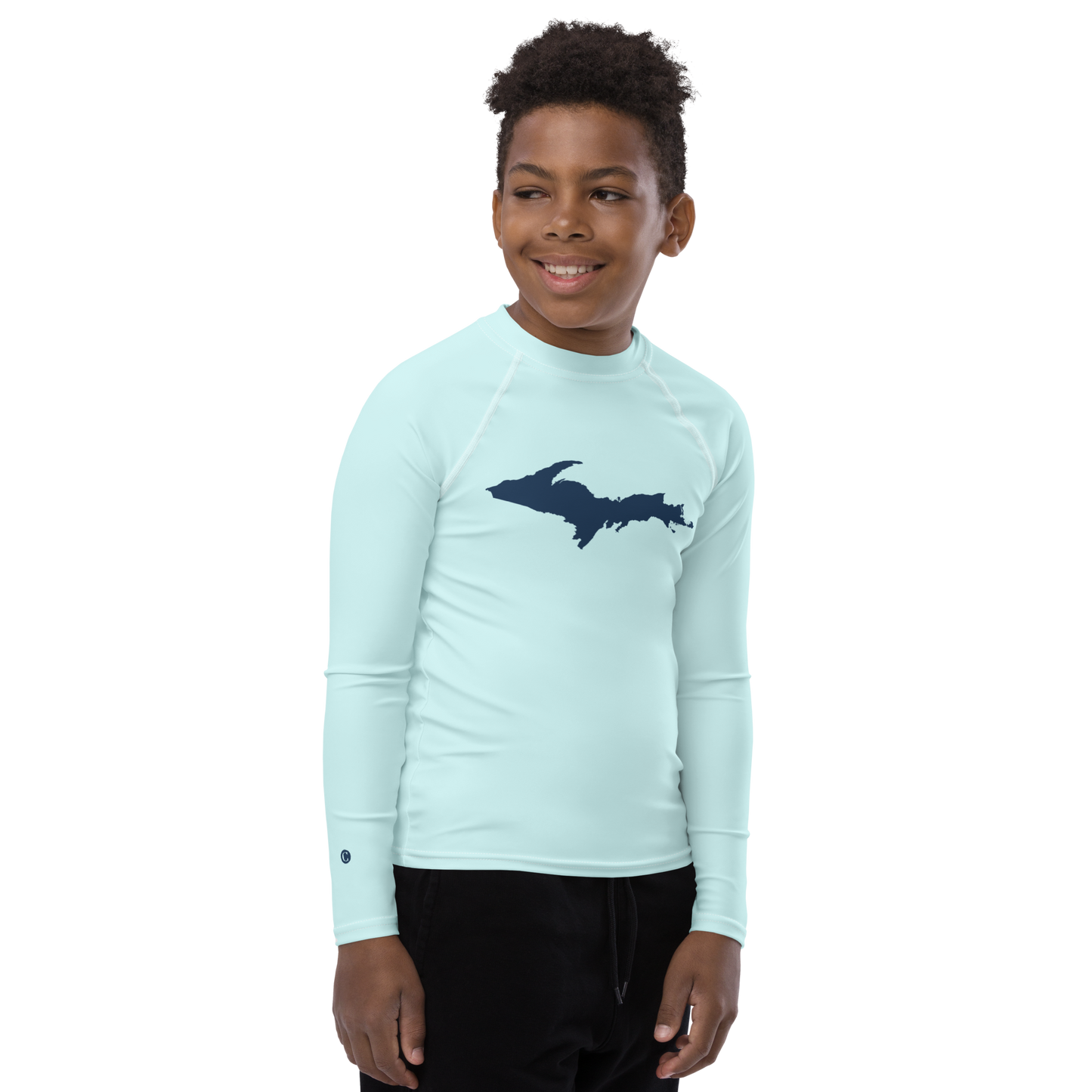 Michigan Upper Peninsula Rash Guard (w/ UP Outline) | Youth - Cyan