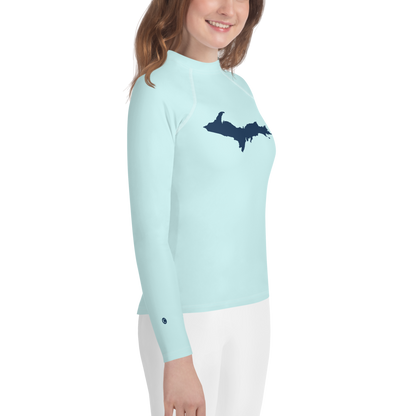 Michigan Upper Peninsula Rash Guard (w/ UP Outline) | Youth - Cyan