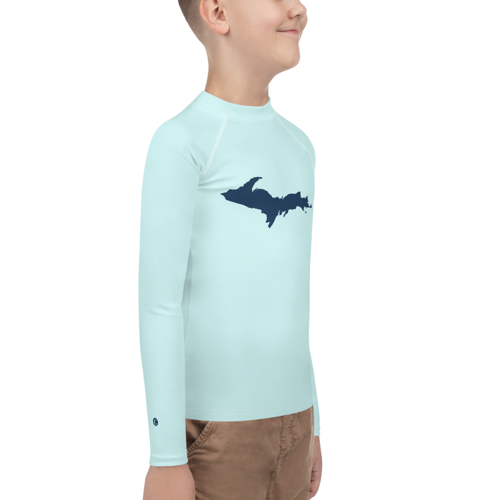 Michigan Upper Peninsula Rash Guard (w/ UP Outline) | Youth - Cyan