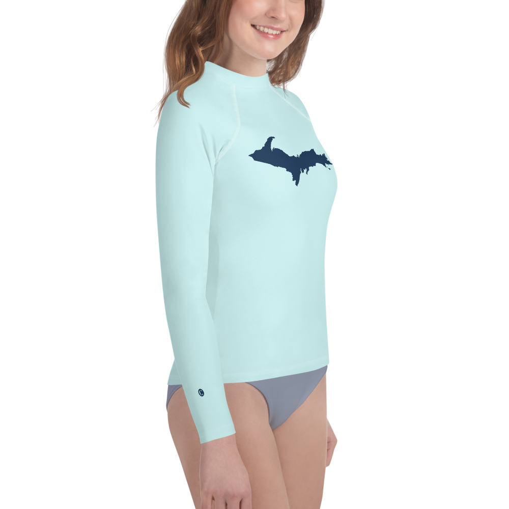 Michigan Upper Peninsula Rash Guard (w/ UP Outline) | Youth - Cyan