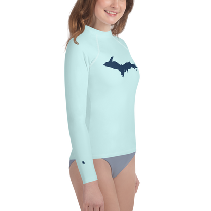 Michigan Upper Peninsula Rash Guard (w/ UP Outline) | Youth - Cyan