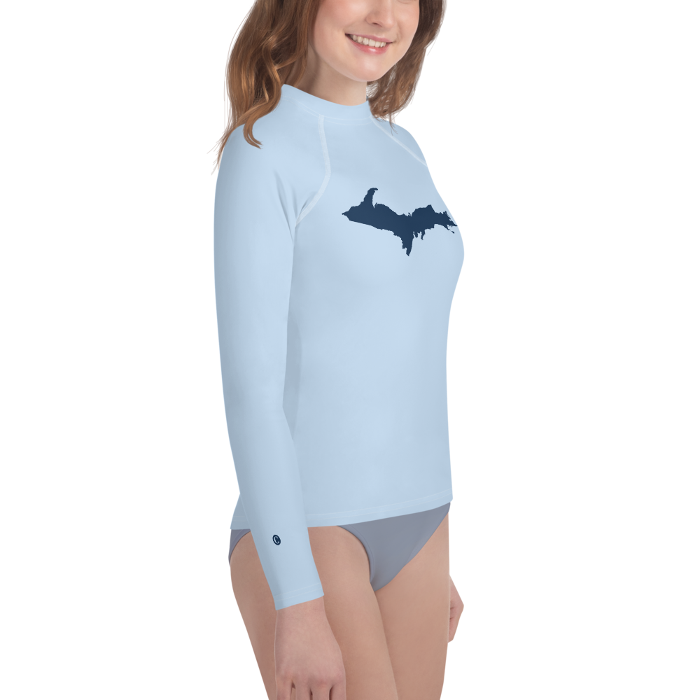 Michigan Upper Peninsula Rash Guard (w/ UP Outline) | Youth - Light Blue