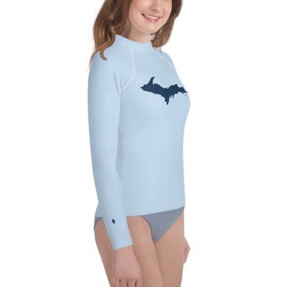 Michigan Upper Peninsula Rash Guard (w/ UP Outline) | Youth - Light Blue