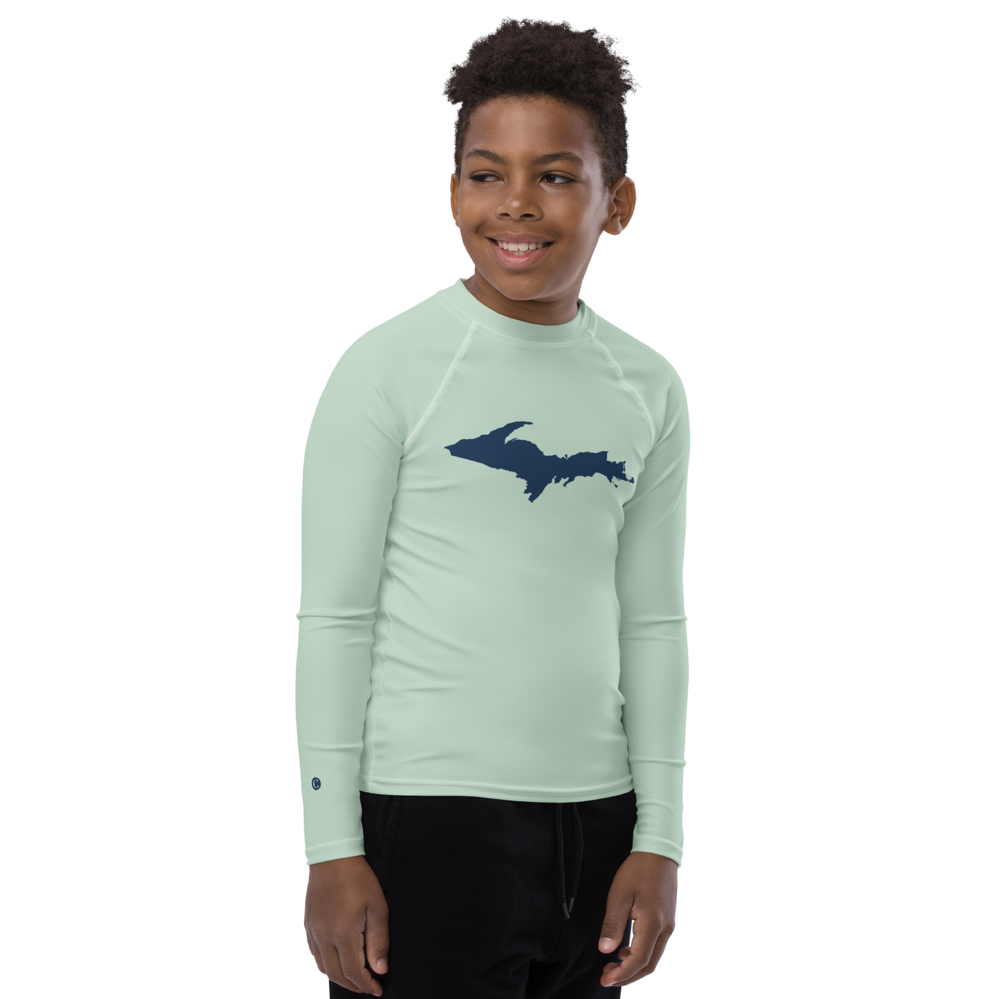 Michigan Upper Peninsula Rash Guard (w/ UP Outline) | Youth - Sea Green