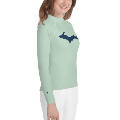 Michigan Upper Peninsula Rash Guard (w/ UP Outline) | Youth - Sea Green