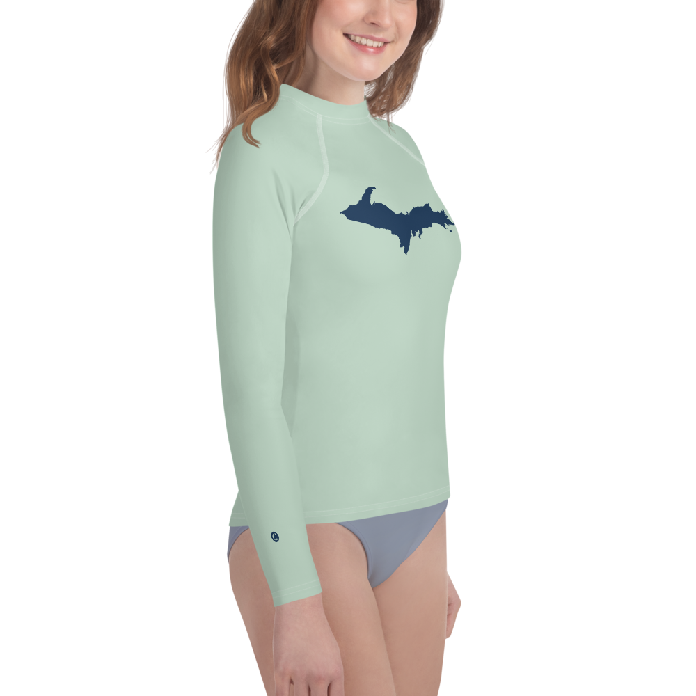 Michigan Upper Peninsula Rash Guard (w/ UP Outline) | Youth - Sea Green