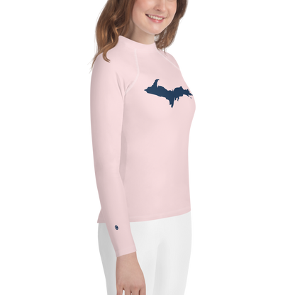 Michigan Upper Peninsula Rash Guard (w/ UP Outline) | Youth - Pale Pink