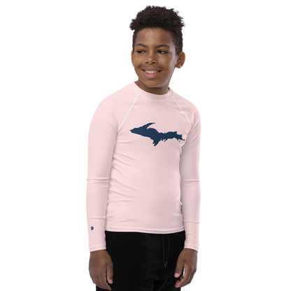 Michigan Upper Peninsula Rash Guard (w/ UP Outline) | Youth - Pale Pink