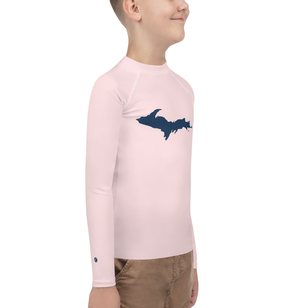 Michigan Upper Peninsula Rash Guard (w/ UP Outline) | Youth - Pale Pink