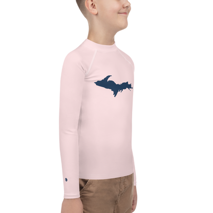 Michigan Upper Peninsula Rash Guard (w/ UP Outline) | Youth - Pale Pink