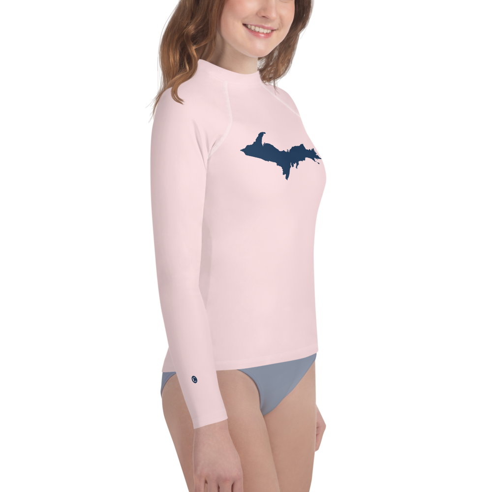 Michigan Upper Peninsula Rash Guard (w/ UP Outline) | Youth - Pale Pink