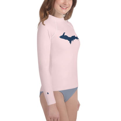 Michigan Upper Peninsula Rash Guard (w/ UP Outline) | Youth - Pale Pink