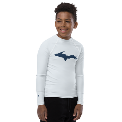 Michigan Upper Peninsula Rash Guard (w/ UP Outline) | Youth - Gossy White