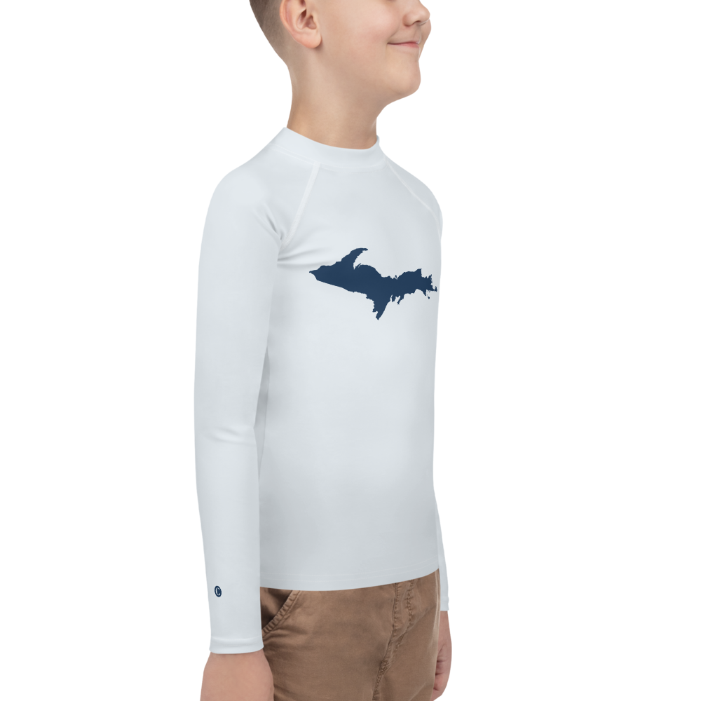 Michigan Upper Peninsula Rash Guard (w/ UP Outline) | Youth - Gossy White