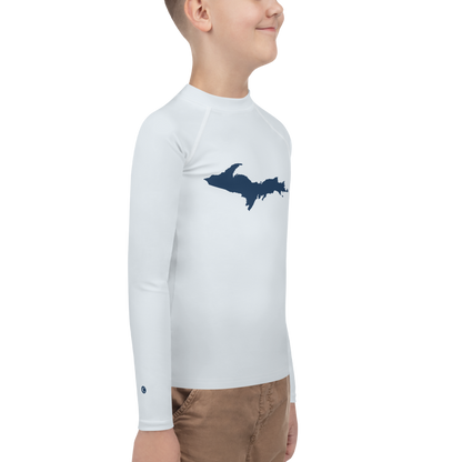 Michigan Upper Peninsula Rash Guard (w/ UP Outline) | Youth - Gossy White