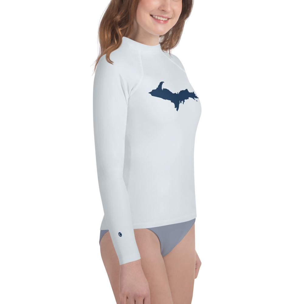 Michigan Upper Peninsula Rash Guard (w/ UP Outline) | Youth - Gossy White