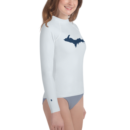 Michigan Upper Peninsula Rash Guard (w/ UP Outline) | Youth - Gossy White