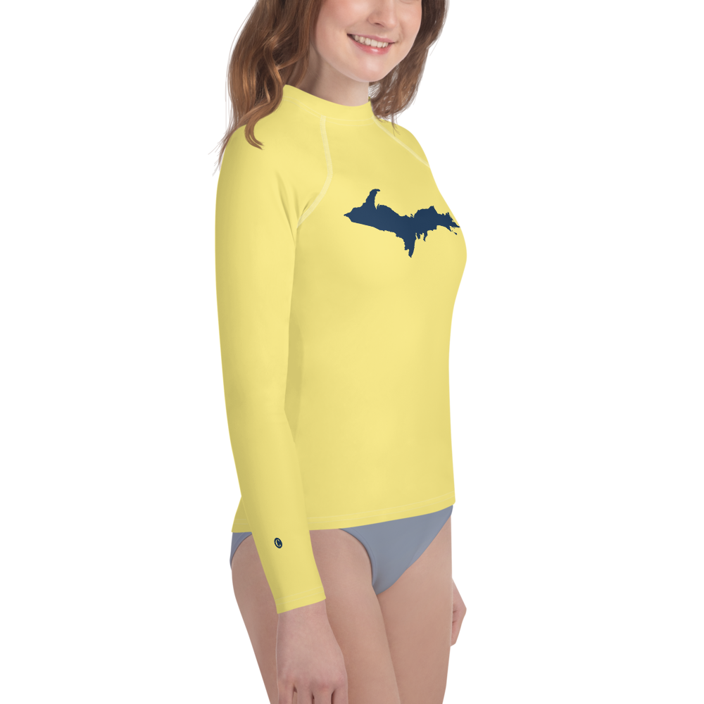 Michigan Upper Peninsula Rash Guard (w/ UP Outline) | Youth - Cherry Yellow