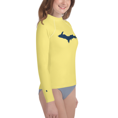 Michigan Upper Peninsula Rash Guard (w/ UP Outline) | Youth - Cherry Yellow