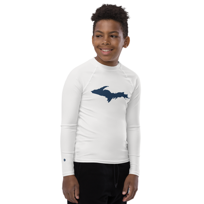 Michigan Upper Peninsula Rash Guard (w/ UP Outline) | Youth - Birch Bark White