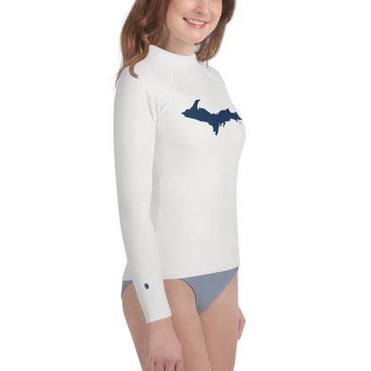 Michigan Upper Peninsula Rash Guard (w/ UP Outline) | Youth - Birch Bark White