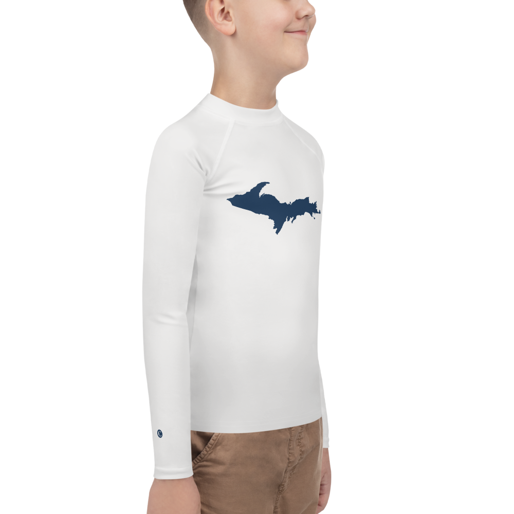 Michigan Upper Peninsula Rash Guard (w/ UP Outline) | Youth - Birch Bark White