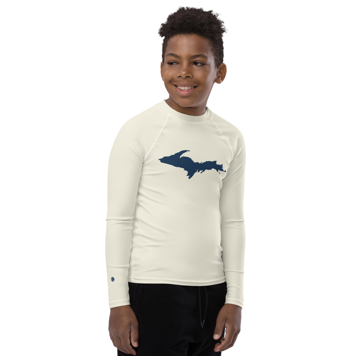 Michigan Upper Peninsula Rash Guard (w/ UP Outline) | Youth - Ivory White