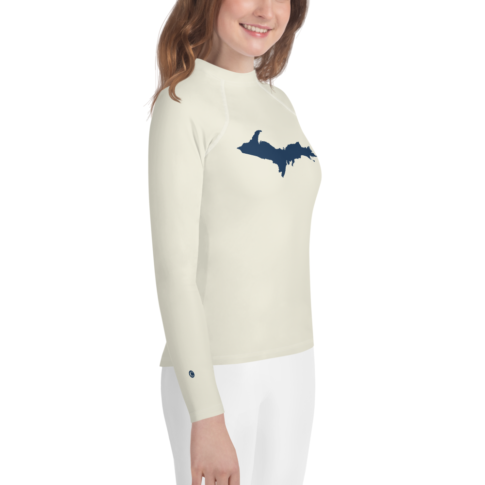 Michigan Upper Peninsula Rash Guard (w/ UP Outline) | Youth - Ivory White