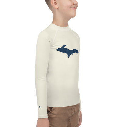 Michigan Upper Peninsula Rash Guard (w/ UP Outline) | Youth - Ivory White