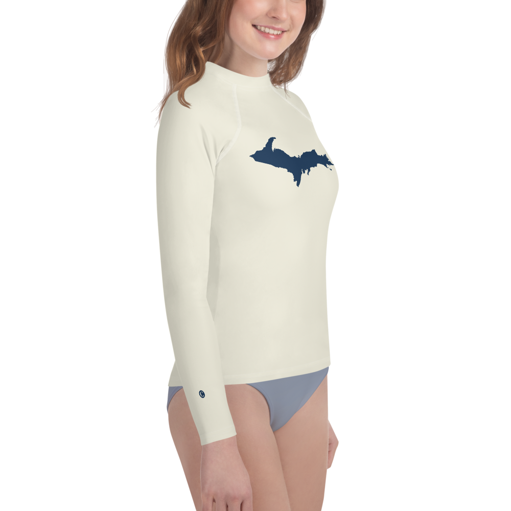 Michigan Upper Peninsula Rash Guard (w/ UP Outline) | Youth - Ivory White