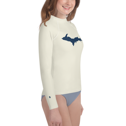 Michigan Upper Peninsula Rash Guard (w/ UP Outline) | Youth - Ivory White