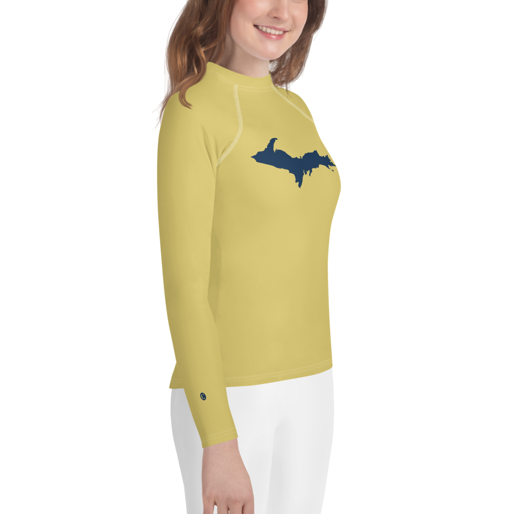 Michigan Upper Peninsula Rash Guard (w/ UP Outline) | Youth - Plum Yellow