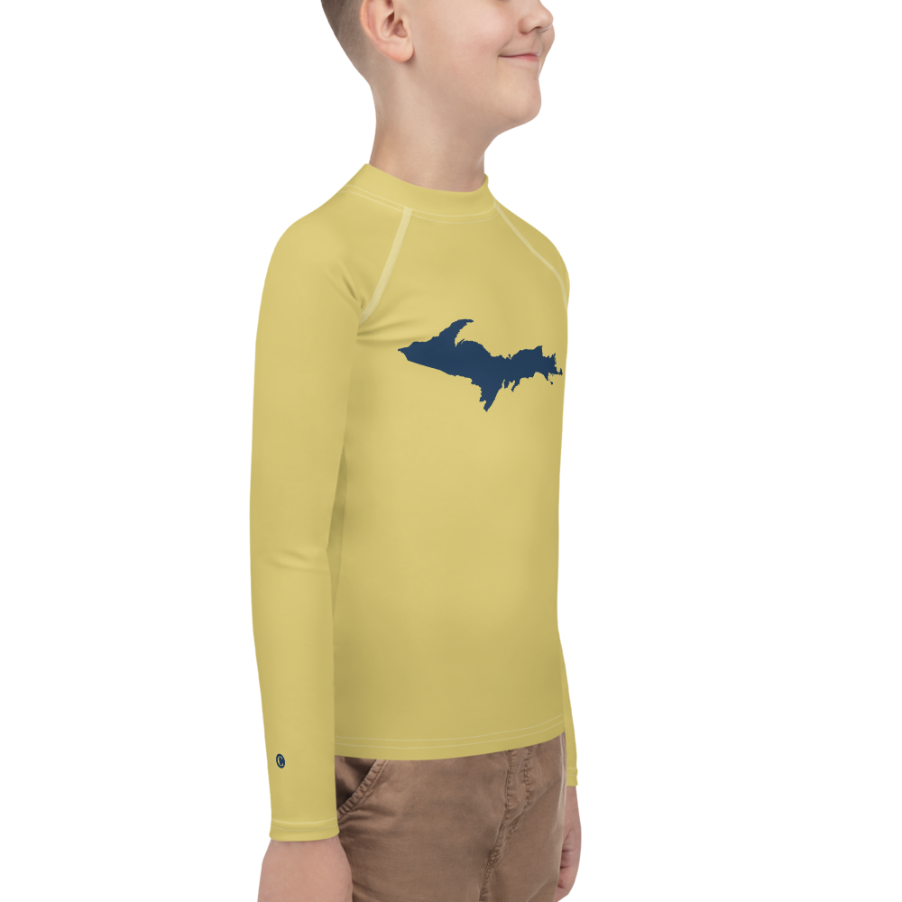 Michigan Upper Peninsula Rash Guard (w/ UP Outline) | Youth - Plum Yellow