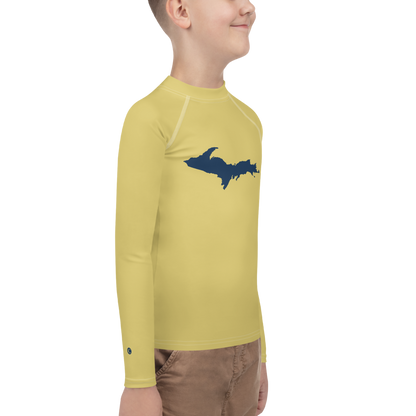 Michigan Upper Peninsula Rash Guard (w/ UP Outline) | Youth - Plum Yellow